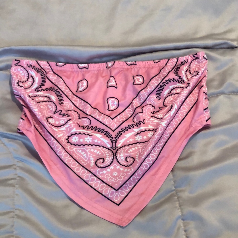 SOLY HUX Women's Paisley Print Strapless Tube Bandana Cami Crop Top Pink S